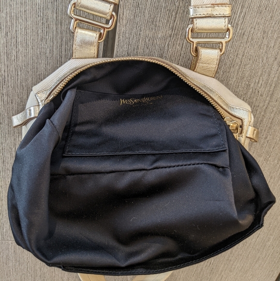 YSL: Metallic Mini Boston Kahala Canvas Leather Tote Shoulder Bag - Picture 10 of 16